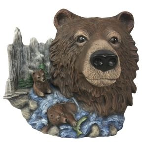 Huge 3D Art Brown Bear Family Scene Sculpture Statue Desk Decor Figurine